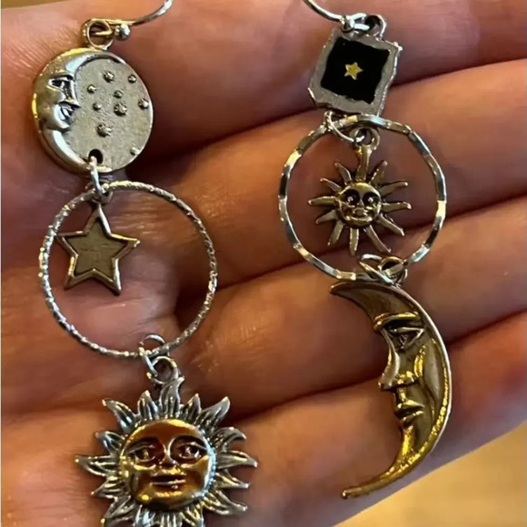 Sun Moon Stars Asymmetric Greek Mythology Handmade Creative Earrings - Picture 8 of 8